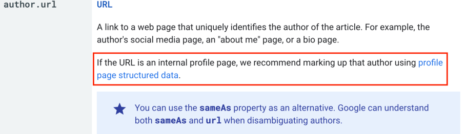 Google’s documentation for Article structured data now also recommends marking up author pages with profile page structured data.